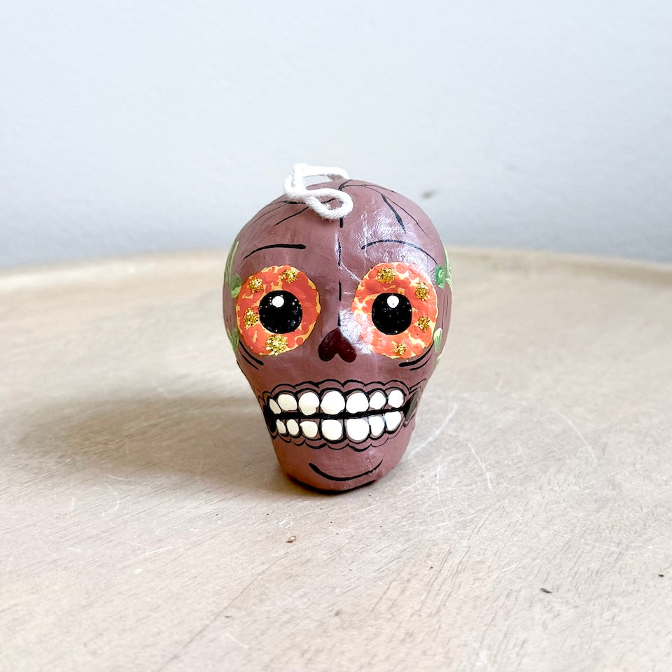 Small Paper Mache Skulls with Marigold Eyes