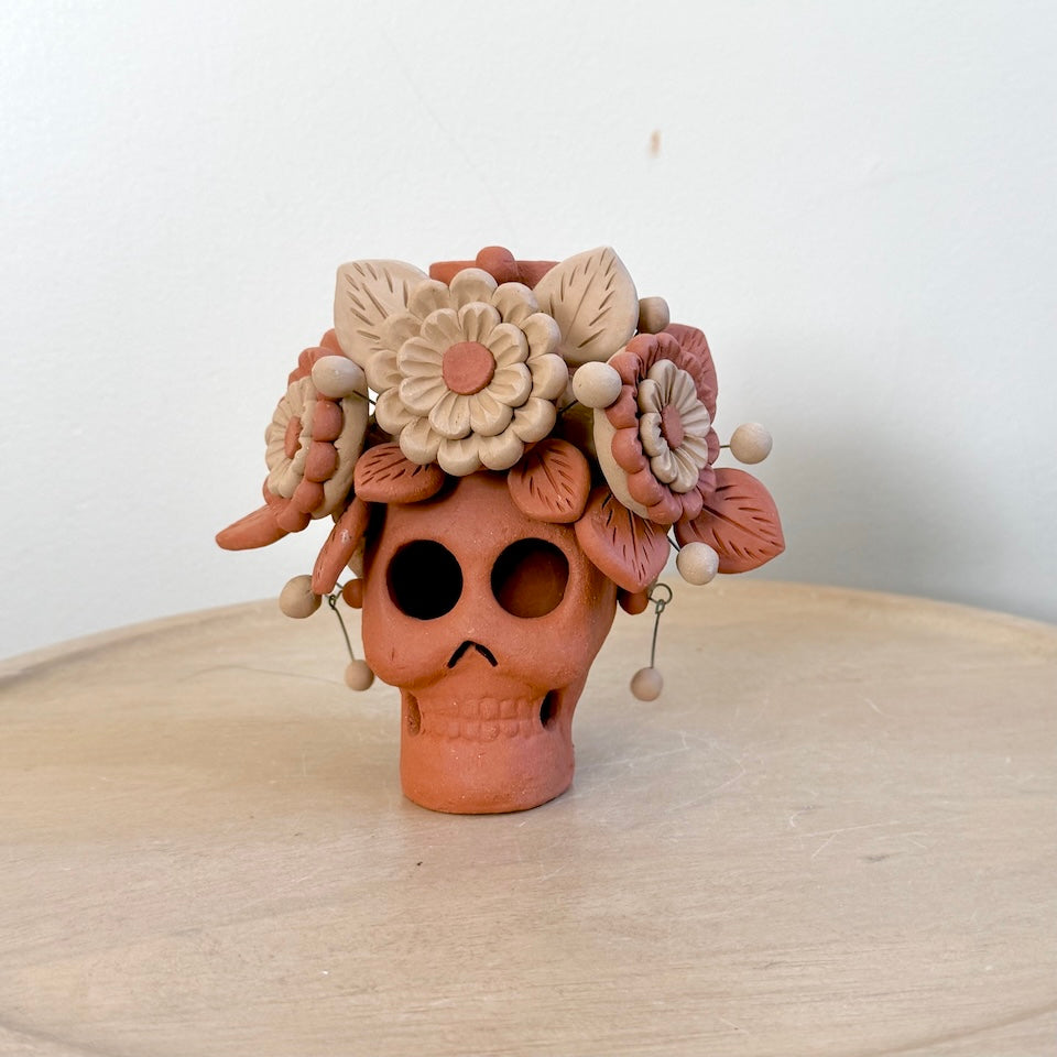 Catrina Clay Candle Holder Skulls with Earrings