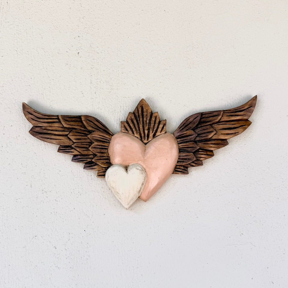 Extra Long Wooden Double Heart with Wings