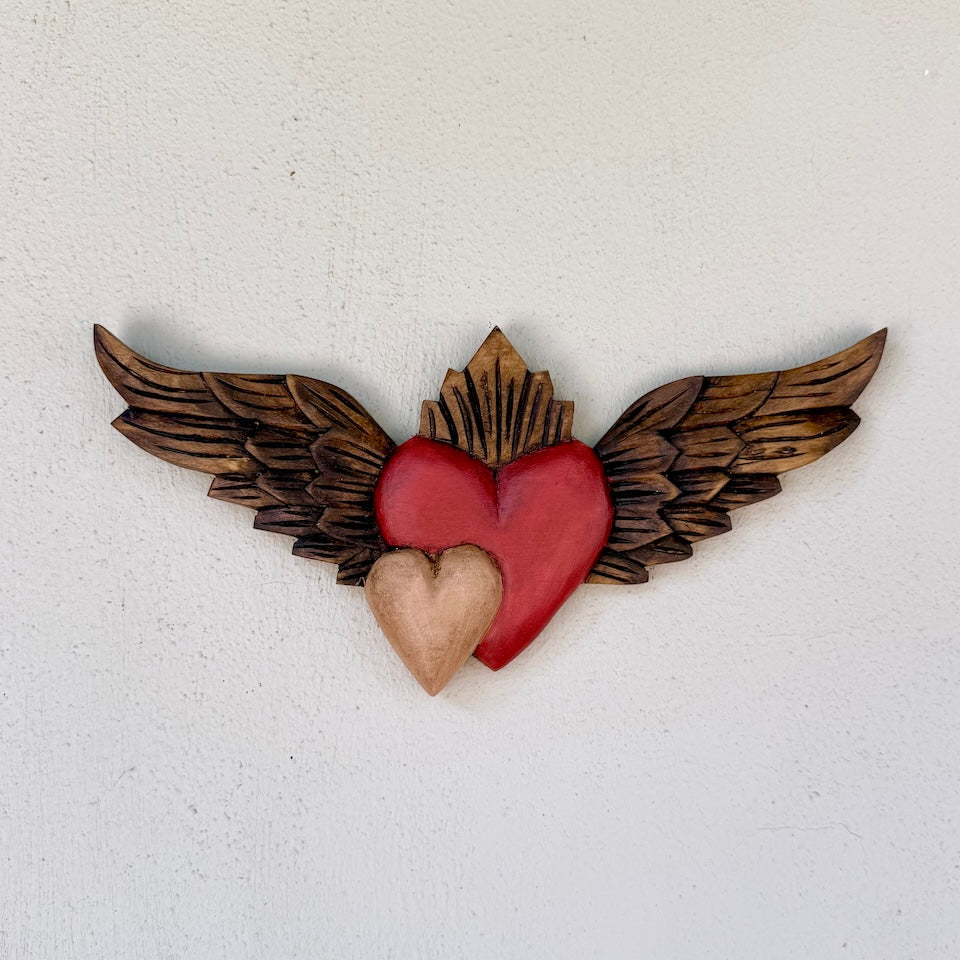 Extra Long Wooden Double Heart with Wings