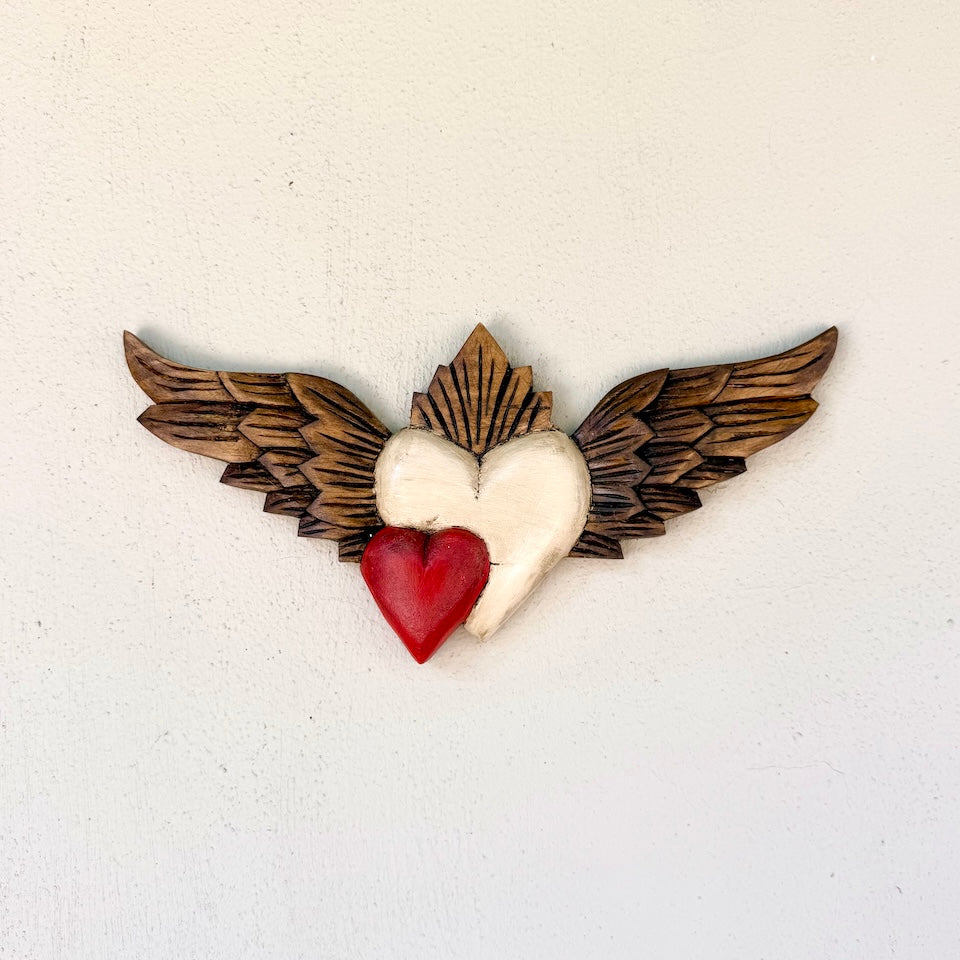 Extra Long Wooden Double Heart with Wings