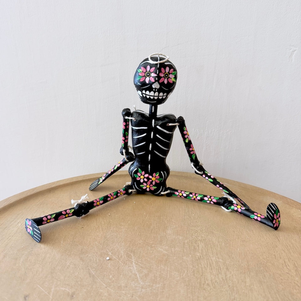 Black Paper Mache Skeleton With Flowers