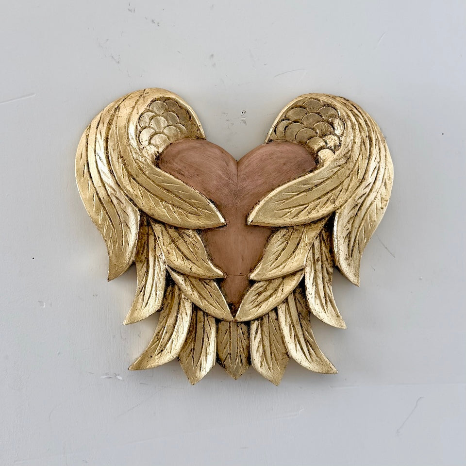 Large Heart with Gold Hugging Wings