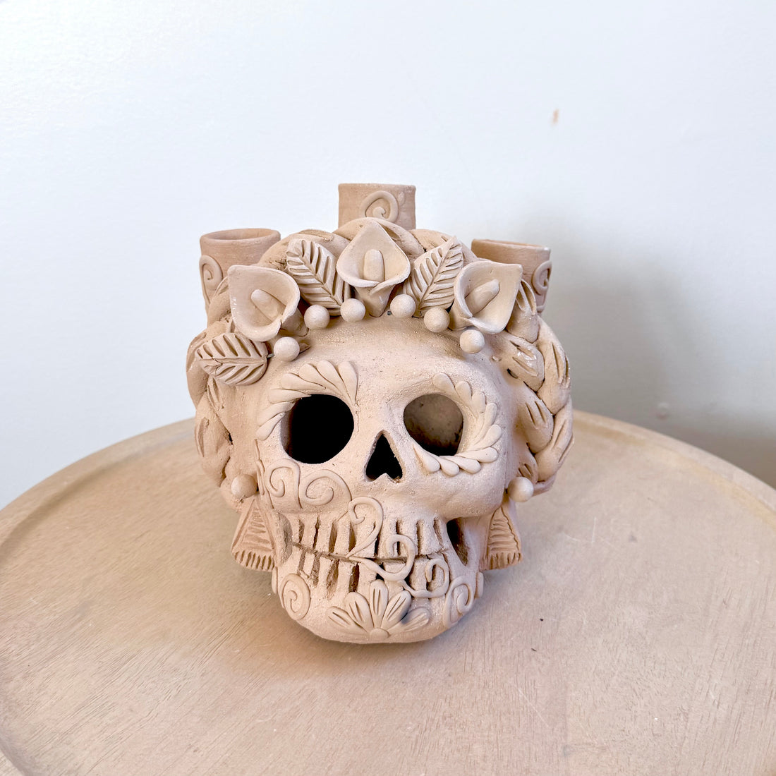 Natural Three Candle Holder Calaveritas Catrinas