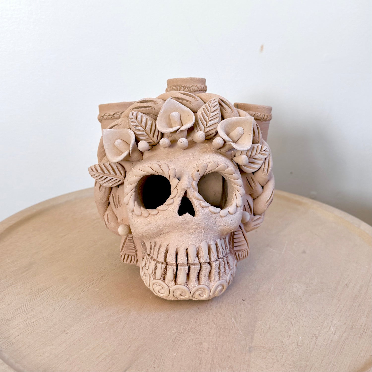 Natural Three Candle Holder Calaveritas Catrinas