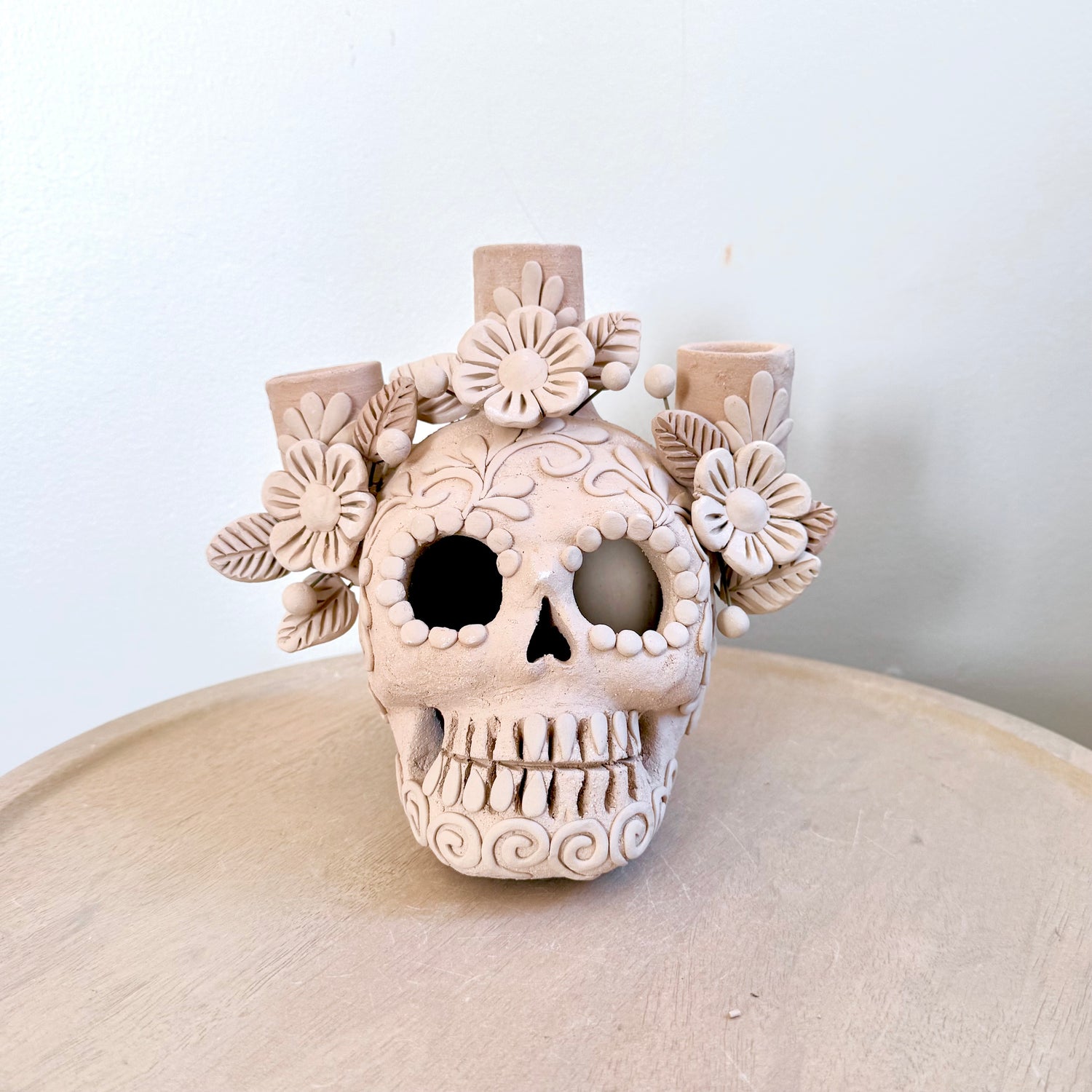 Natural Three Candle Holder Calaveritas Catrinas