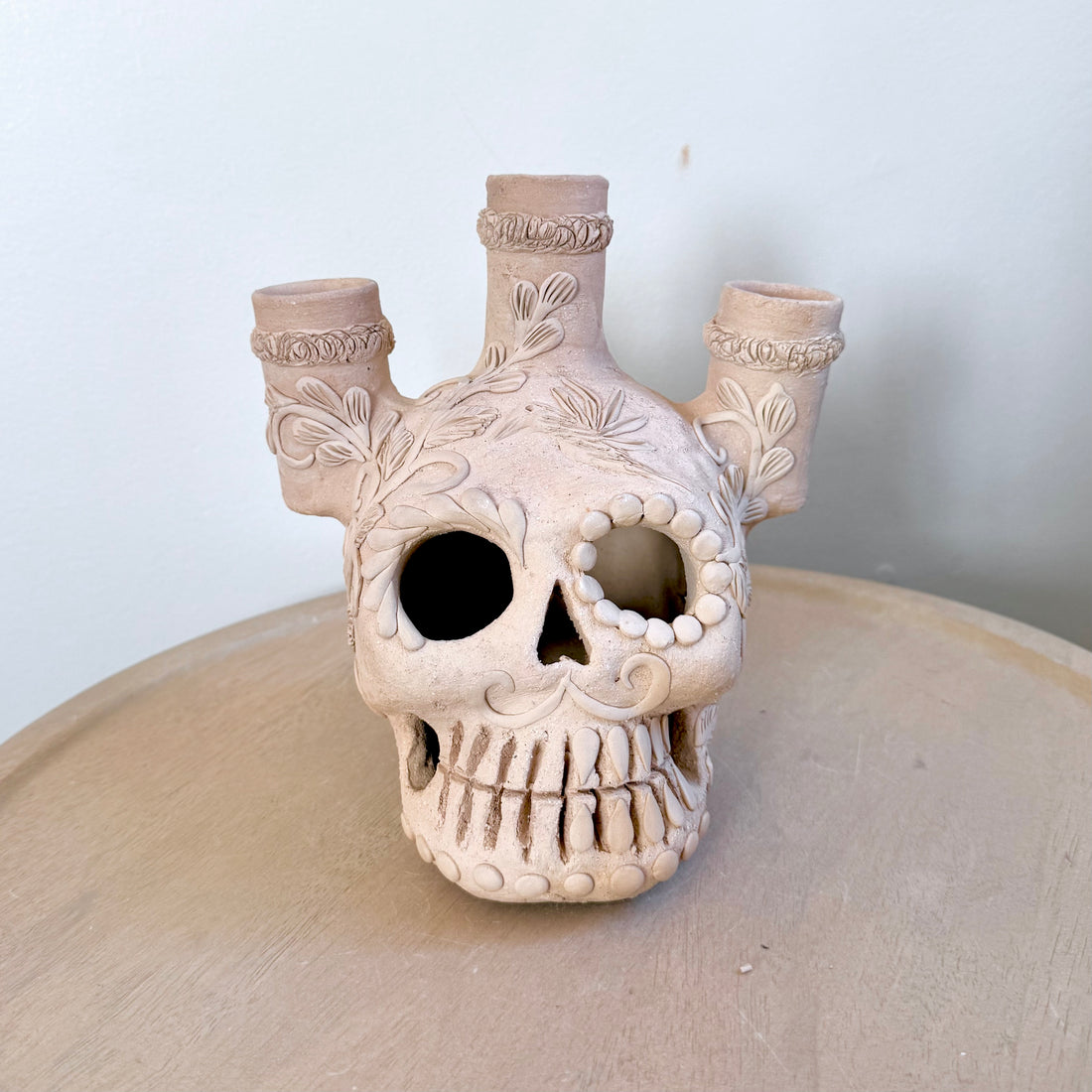 Natural Three Candle Holder Calaveritas Catrin