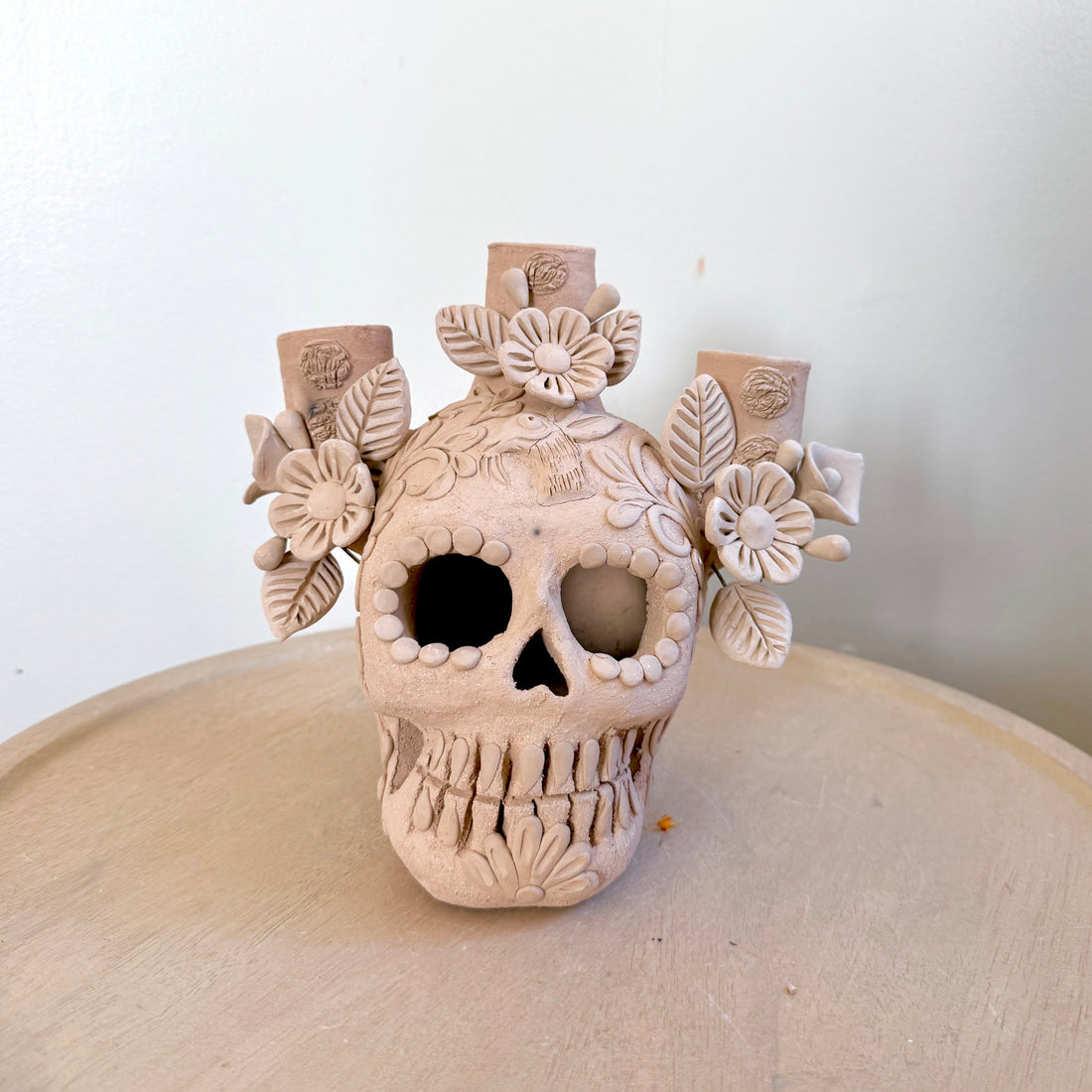 Natural Three Candle Holder Calaveritas Catrin