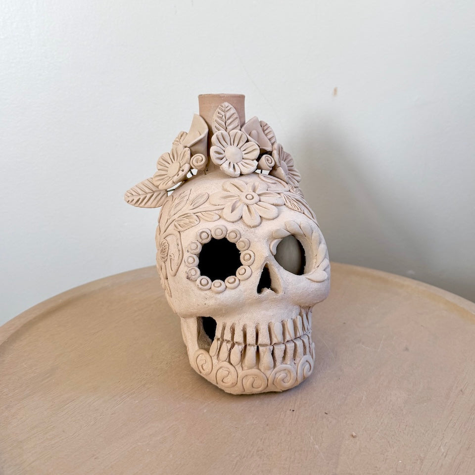 Natural Single Candle Holder Calaveritas Catrinas