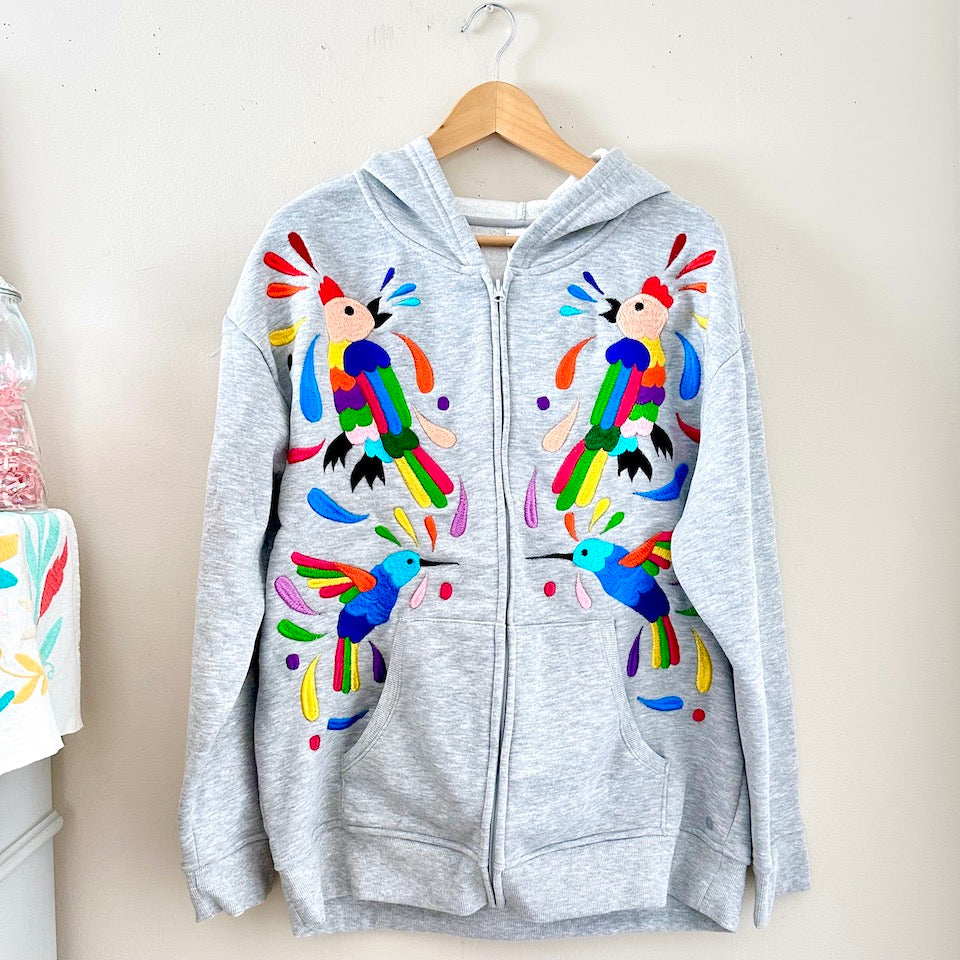 Pajaritos &amp; Colibris Embroidered Zip-up Hoodie