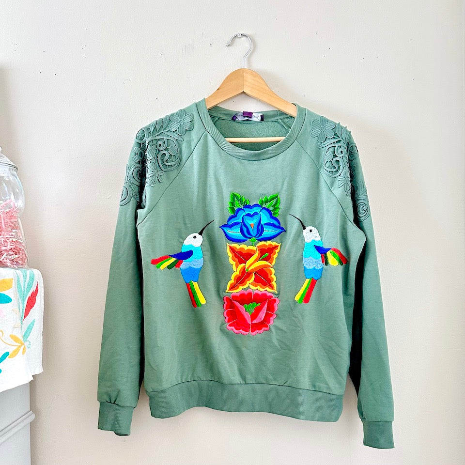 Hummingbirds Embroidered Pullover