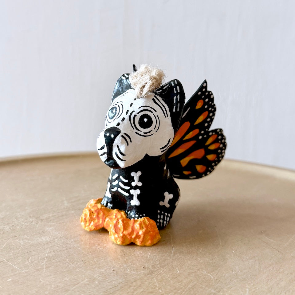 Paper Mache Perrito Pup Skeletons with Monarch Wings