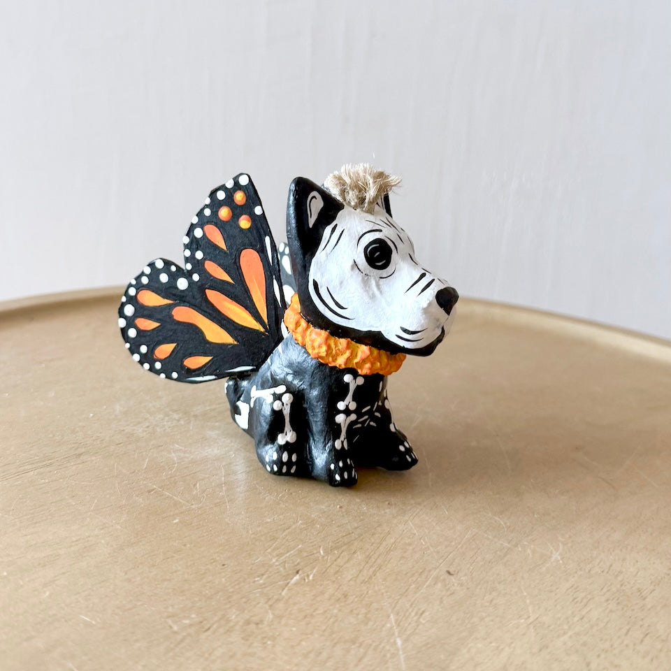 Paper Mache Perrito Pup Skeletons with Monarch Wings