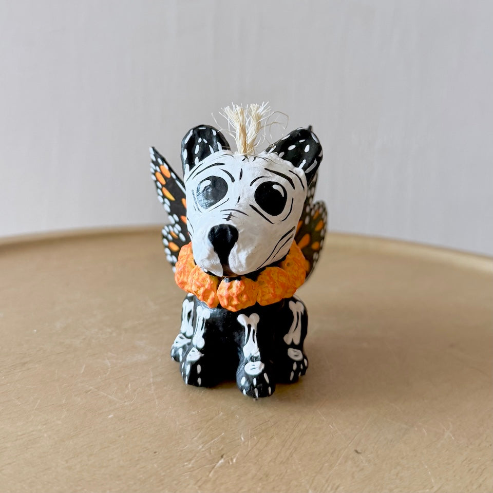 Paper Mache Perrito Pup Skeletons with Monarch Wings