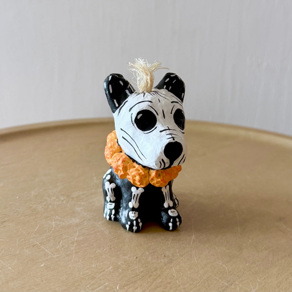 Paper Mache Perrito Pup Skeletons with Marigold