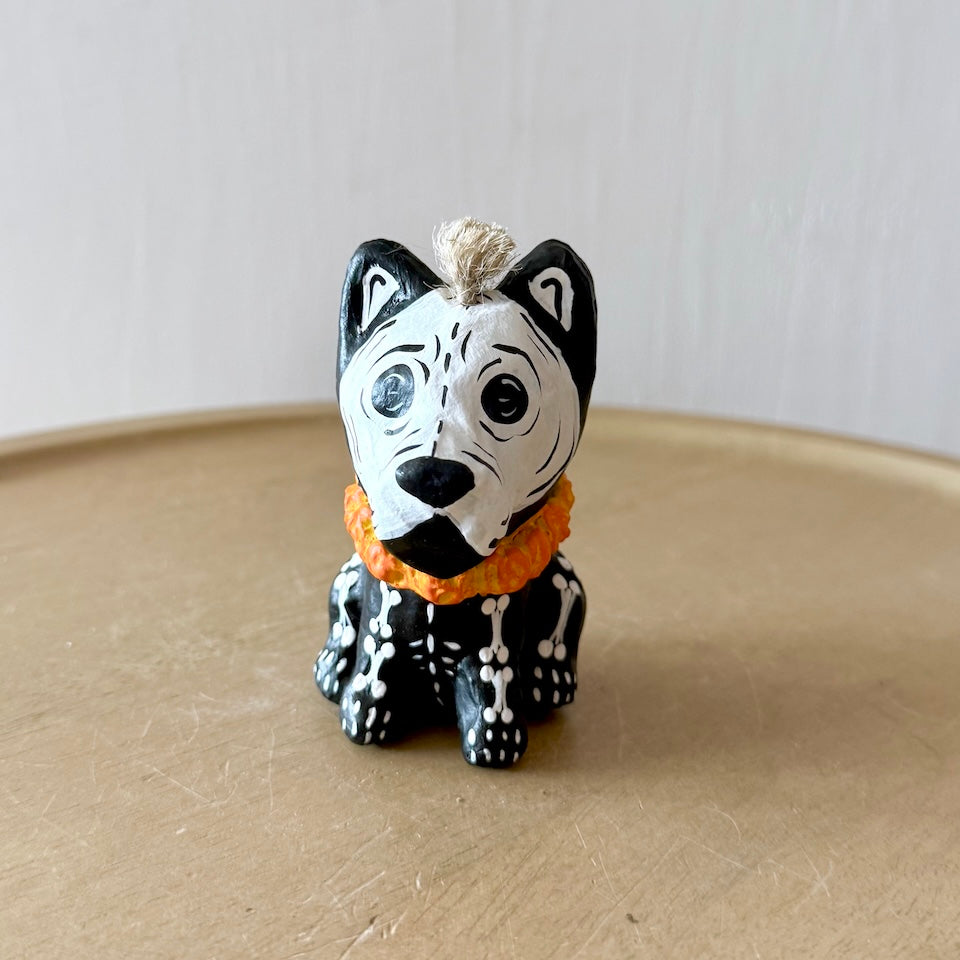 Paper Mache Perrito Pup Skeletons with Marigold