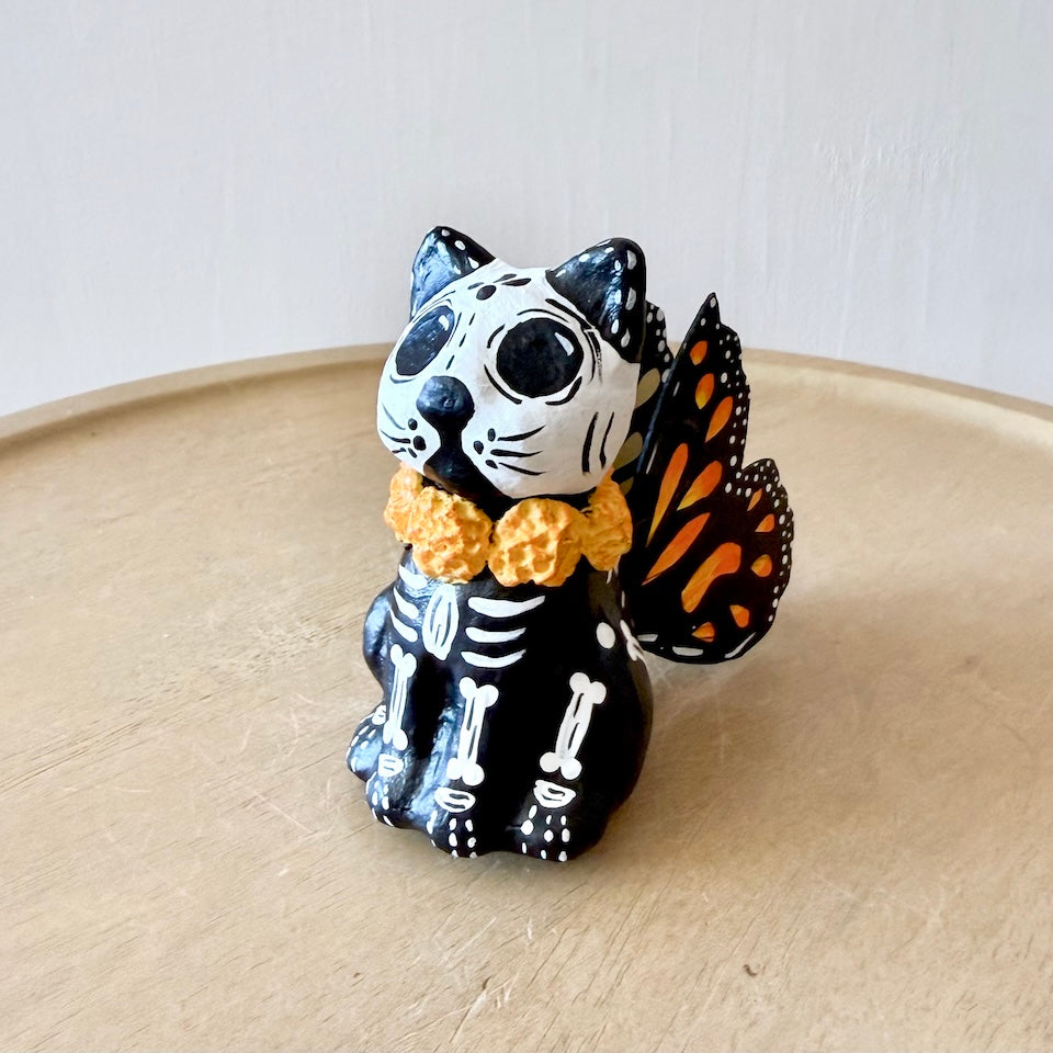 Paper Mache Gatito Skeletons with Monarch Wings