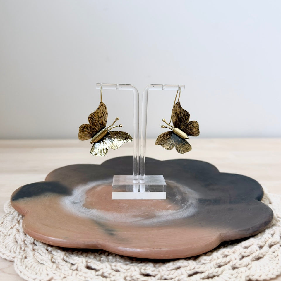 Large Brass Butterfly Earrings