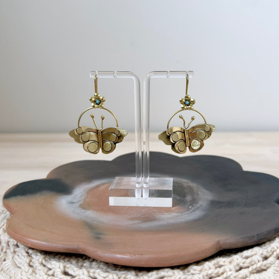 Large Dangling Brass Butterfly Earrings