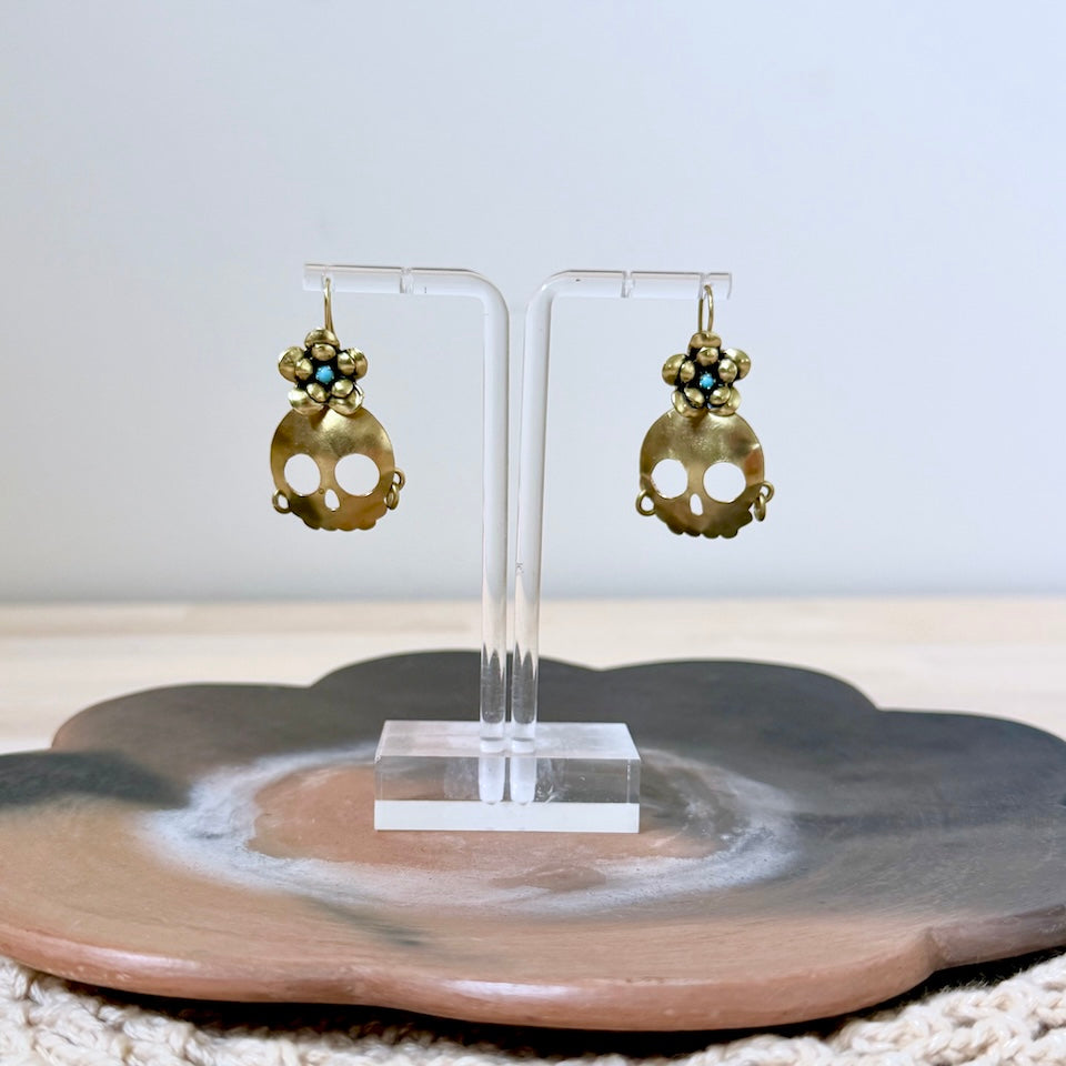 Large Calavera Brass Earrings