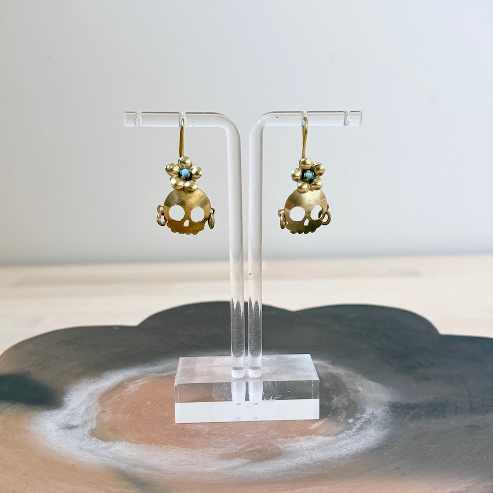 Small Calavera Brass Earrings