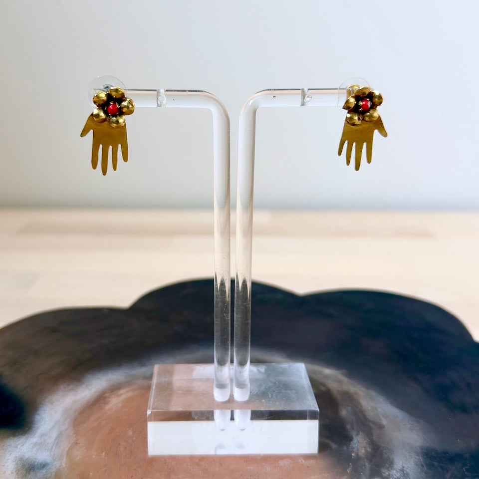 Small Manos Stud Brass Earrings