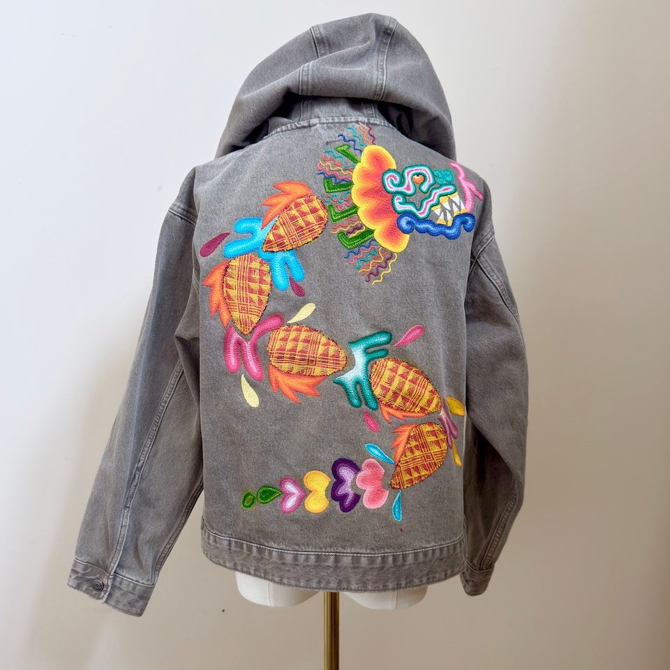 Gray Hooded Jacket with Quetzalcoatl