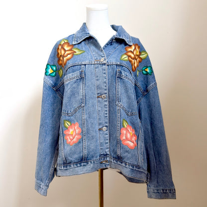 Light Denim Jacket with Istmeño Flower Embroidery