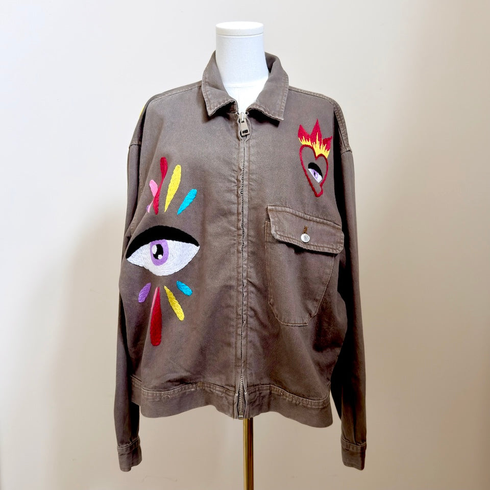 Ojo Embroidered Light Gray Denim Jacket