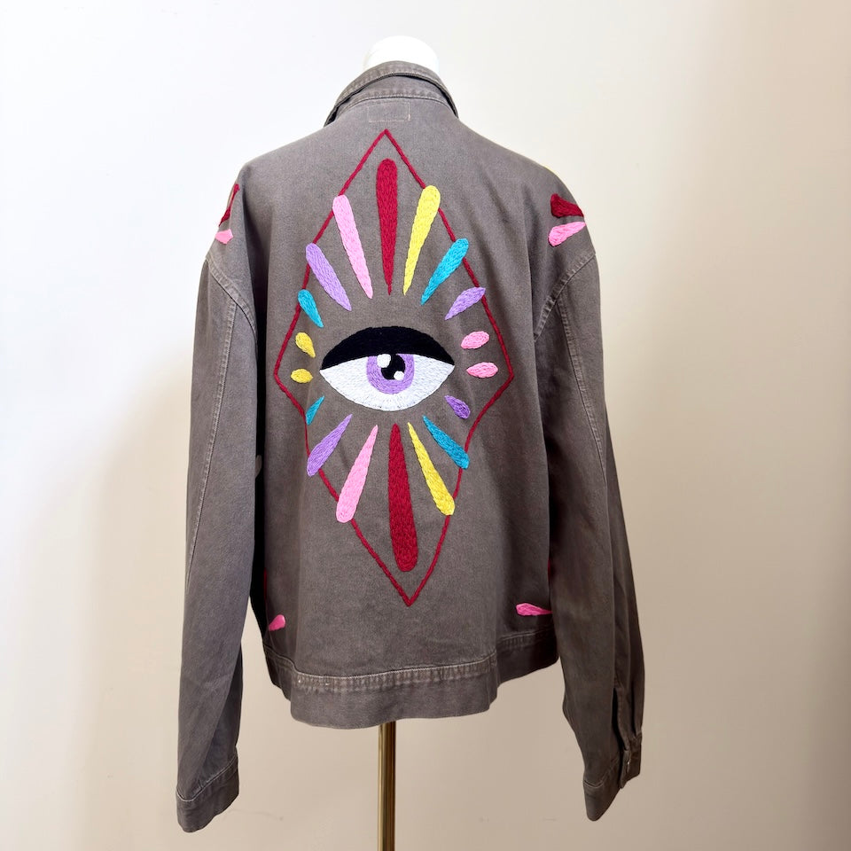 Ojo Embroidered Light Gray Denim Jacket