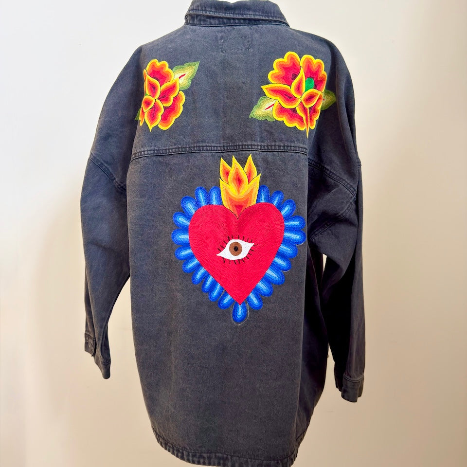 Black Denim Sacred Heart Button Up