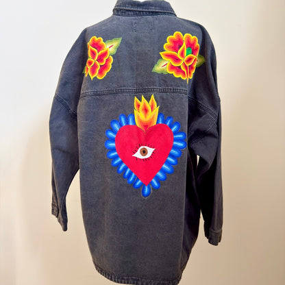 Black Denim Sacred Heart Button Up