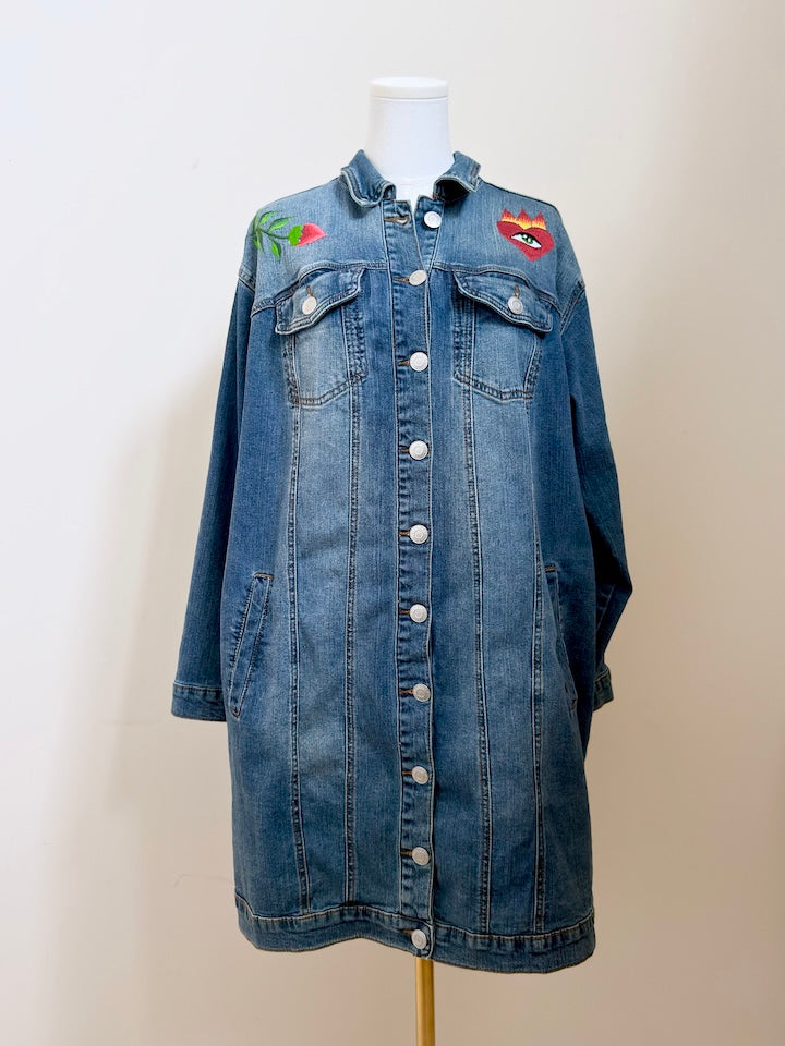 Embroidered Sacred Heart Denim Dress