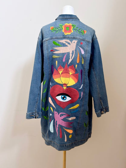 Embroidered Sacred Heart Denim Dress