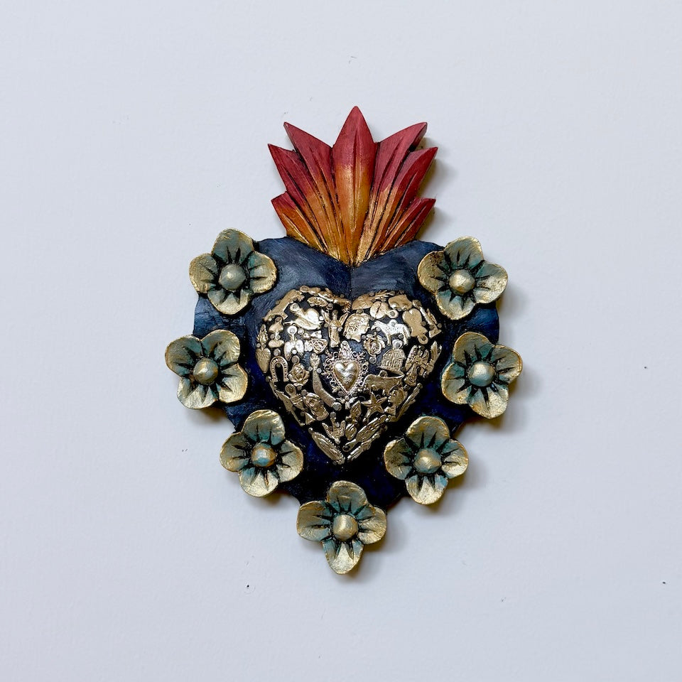 Floral Sacred Hearts with Milagro Charms
