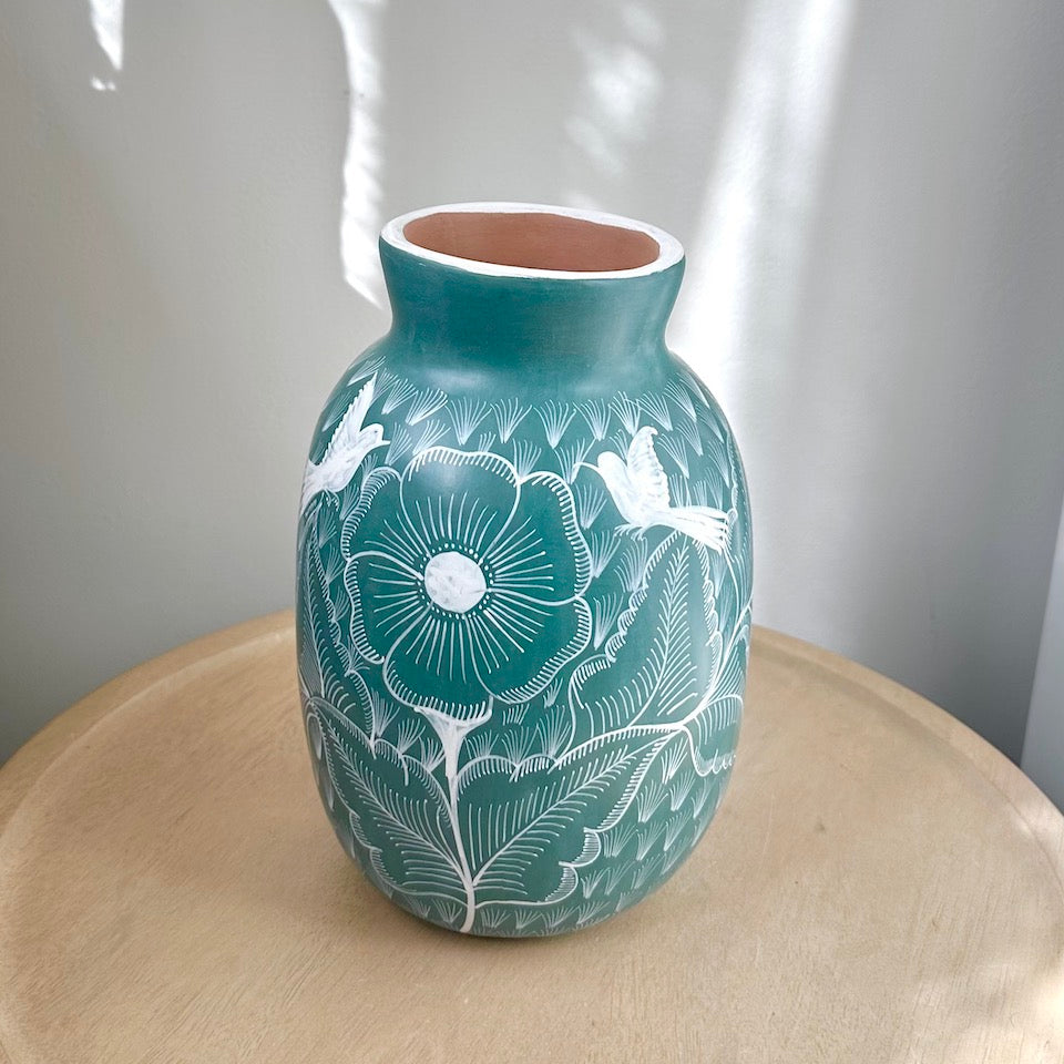 Medium Long Teal Huancinto Flower Vase