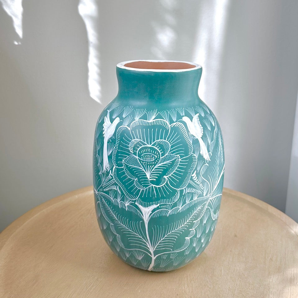 Medium Long Teal Huancinto Flower Vase