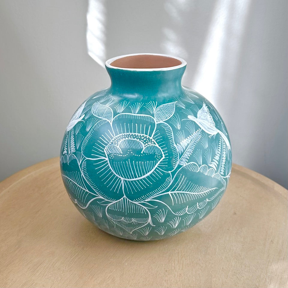 Large Round Teal Huancinto Flower Vase