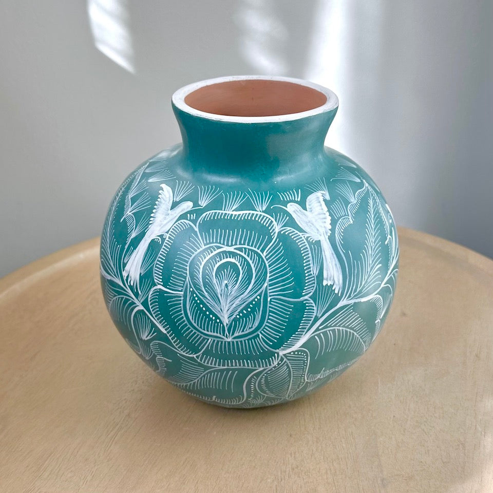 Medium Round Teal Huancinto Flower Vase