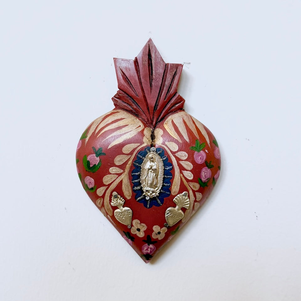 Antique Style Virgencita Handpainted Heart