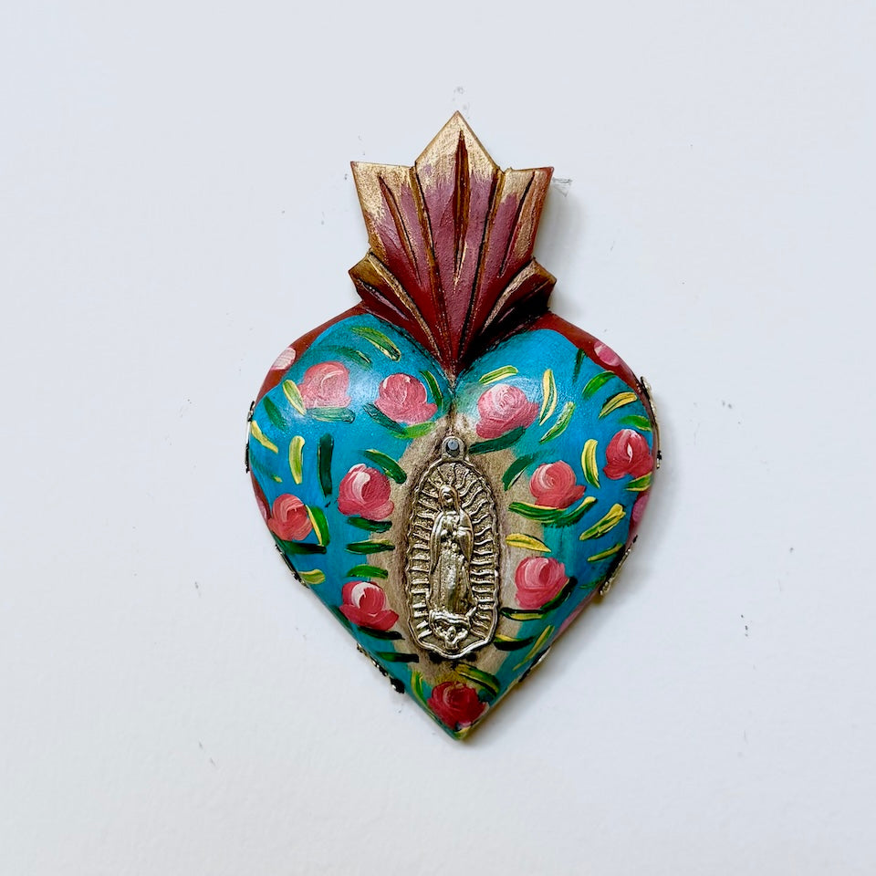 Antique Style Virgencita Handpainted Heart