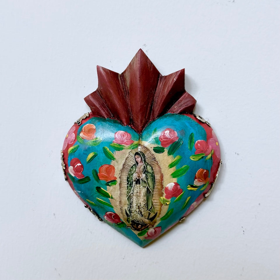 Rustic Handpainted Virgencita Heart