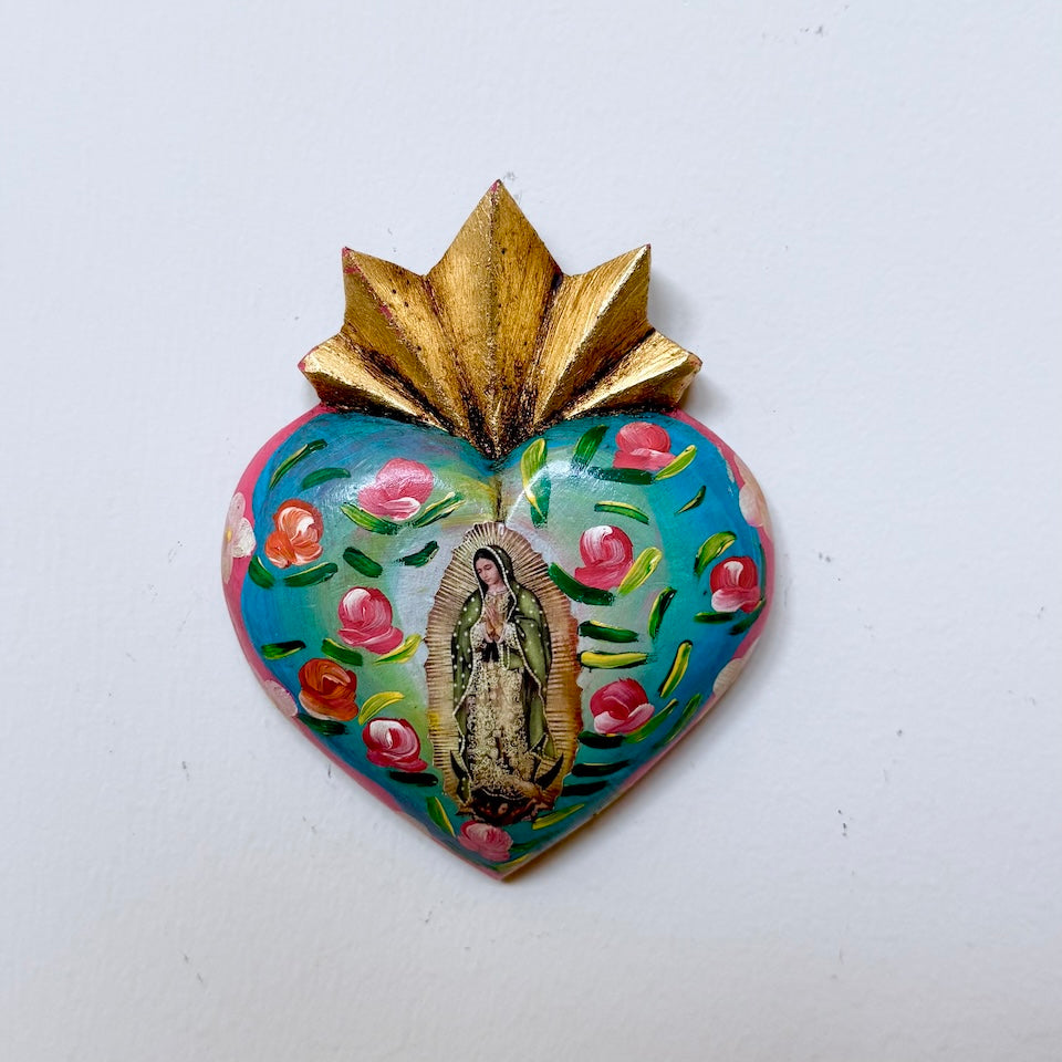 Rustic Handpainted Virgencita Heart