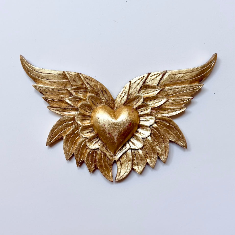 Gold Leaf Wooden Wings with Heart in the Middle