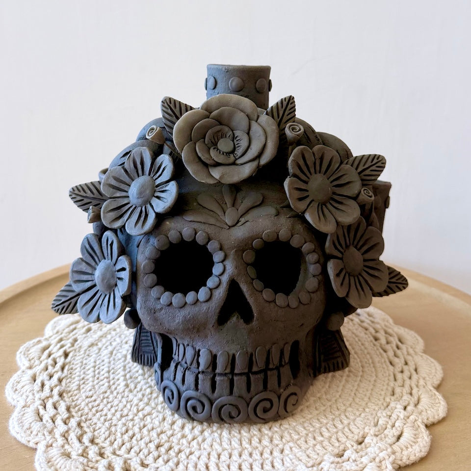 Ahumado Three Candle Holder Calaveritas Catrinas