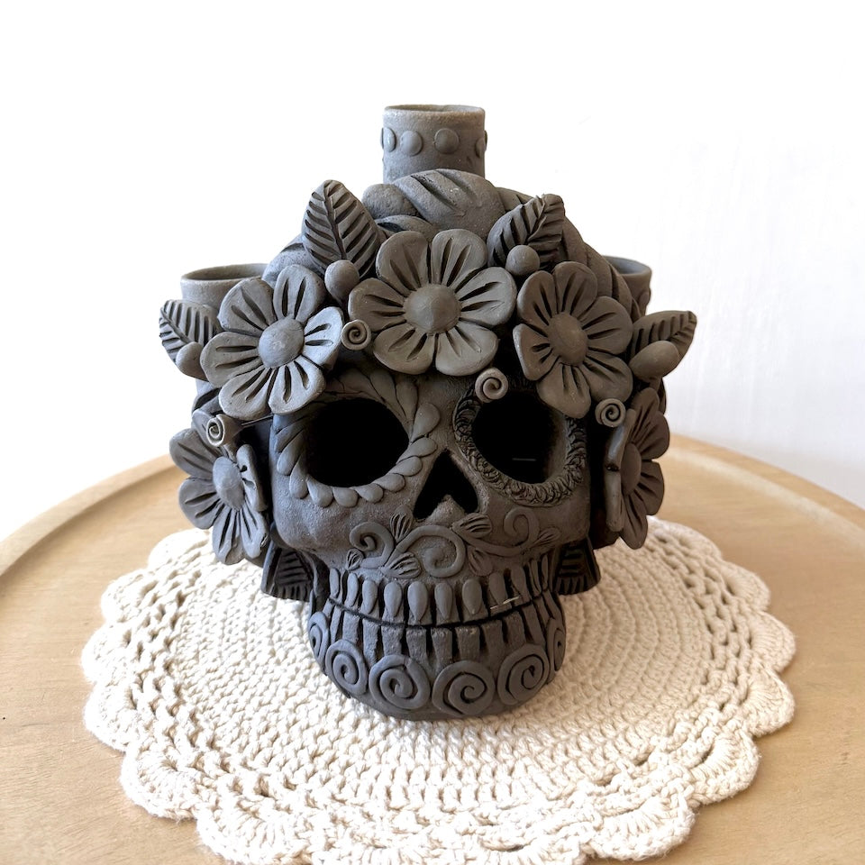 Ahumado Three Candle Holder Calaveritas Catrinas