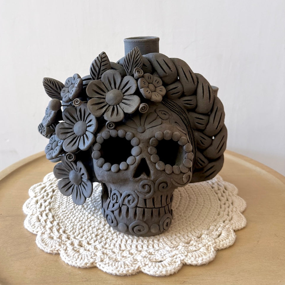 Ahumado Three Candle Holder Calaveritas Catrinas