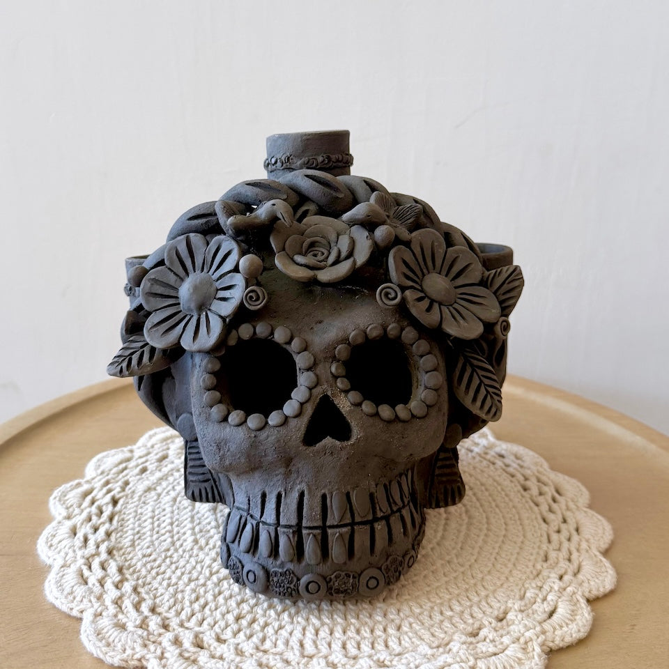 Ahumado Three Candle Holder Calaveritas Catrinas