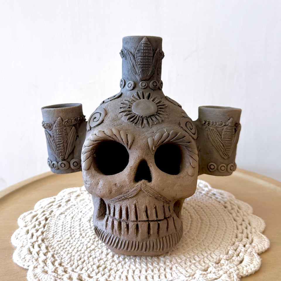 Ahumado Three Candle Holder Calaveritas Catrin