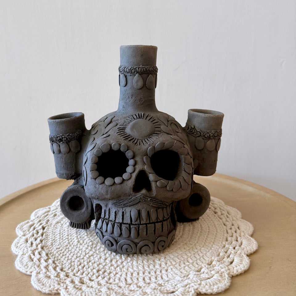 Ahumado Three Candle Holder Calaveritas Catrin